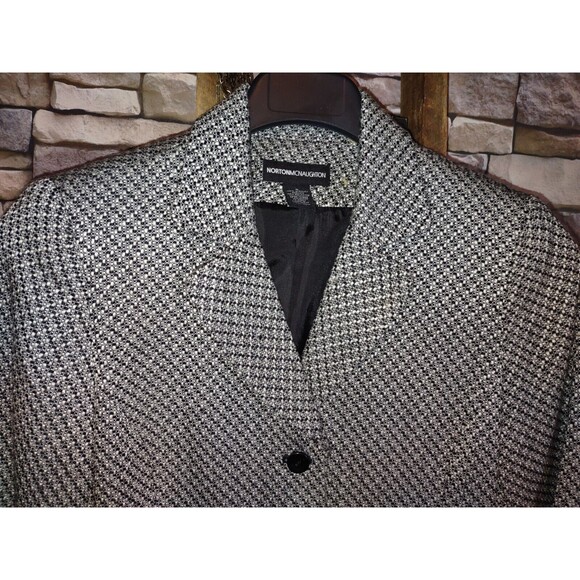 Sz 8 Vintage Norton McNaughton Women's Blazer Black & White Houndstooth - Picture 1 of 6